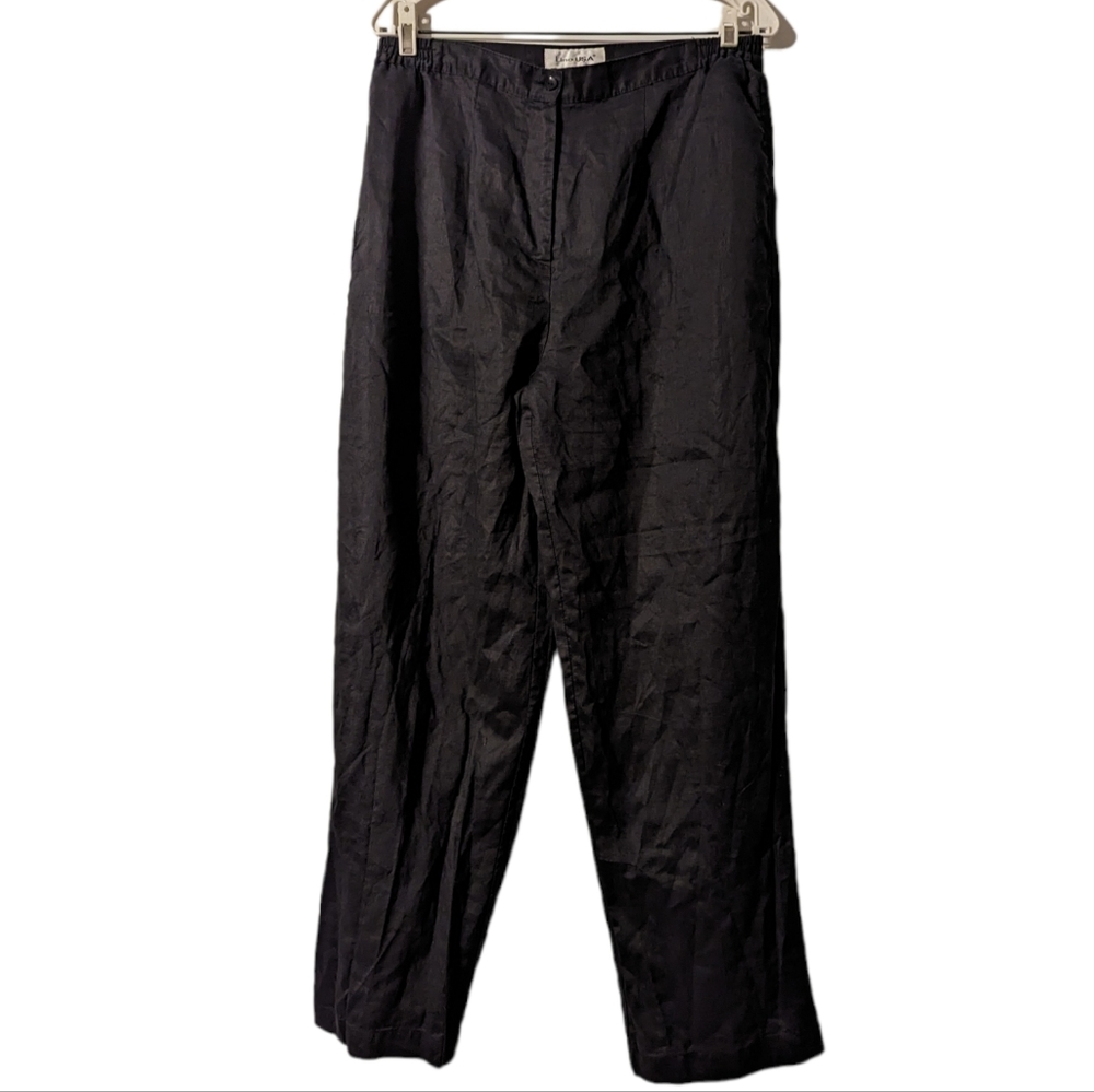 Lino USA 100% Linen Black High Rise Straight Button Zip Casual Leg Pants XL